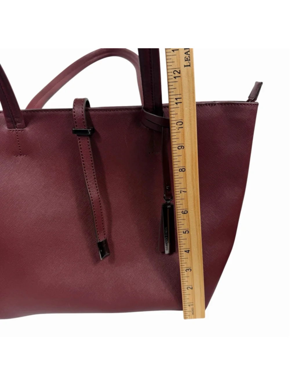 Vince Camuto Leila Tote Bag Merlot Saffiano Leather Hand Straps Women's Purse - Picture 8 of 9